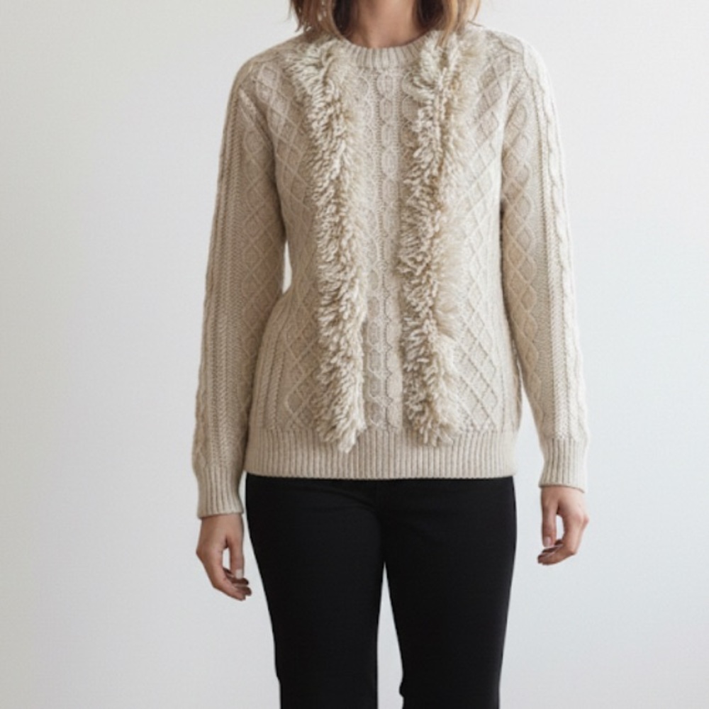 Tory Burch Fringe Pom Pom Crewneck Sweater Size XS Cream - Picture 1 of 14